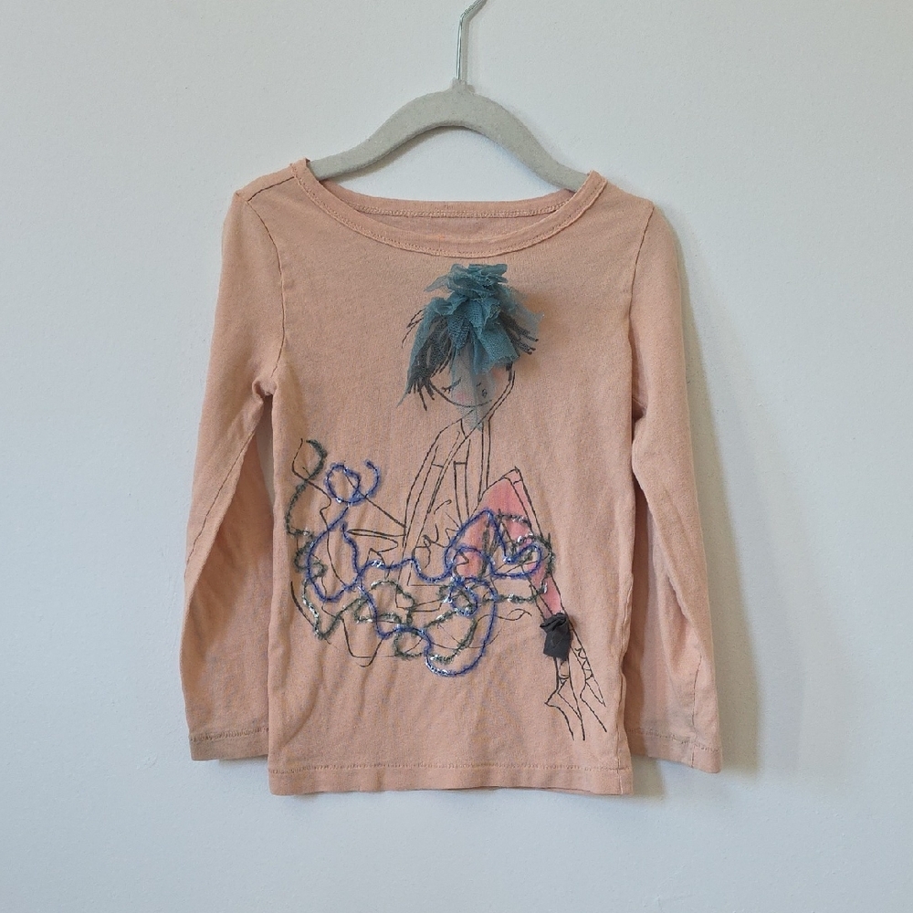 Girl's Collectible Front Applique Long Sleeve Top T-Shirt, 4/5Y